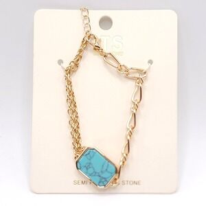 ITS Sense Turquoise Blue Semi Precious Stone Gold Link Bracelet 7in